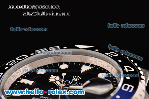 Rolex GMT Master II Asia 2813 Automatic Movement Full Steel with Black Dial Blue/Black Bezel and White Markers - Click Image to Close